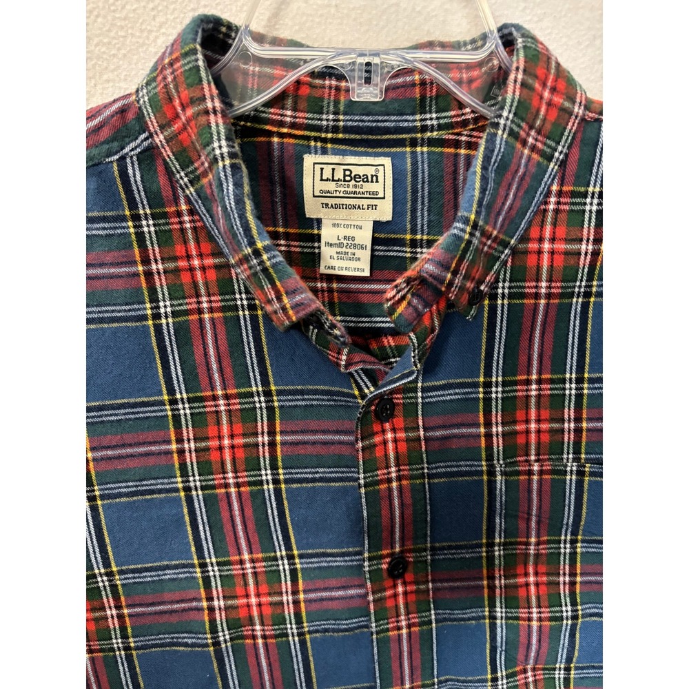 LL Bean Mens Flannel Shirt Large Blue Red Plaid‎ Traditional Fit Cotton 228061 - Picture 3 of 4